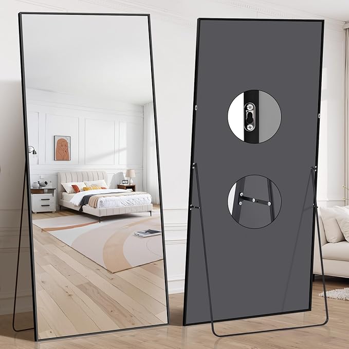 76"x34" Floor Mirror Full Length - Standing Mirror with Aluminum Alloy Frame, Large Body Mirror for Bedroom, Living Room, Wall Mounted or Leaning