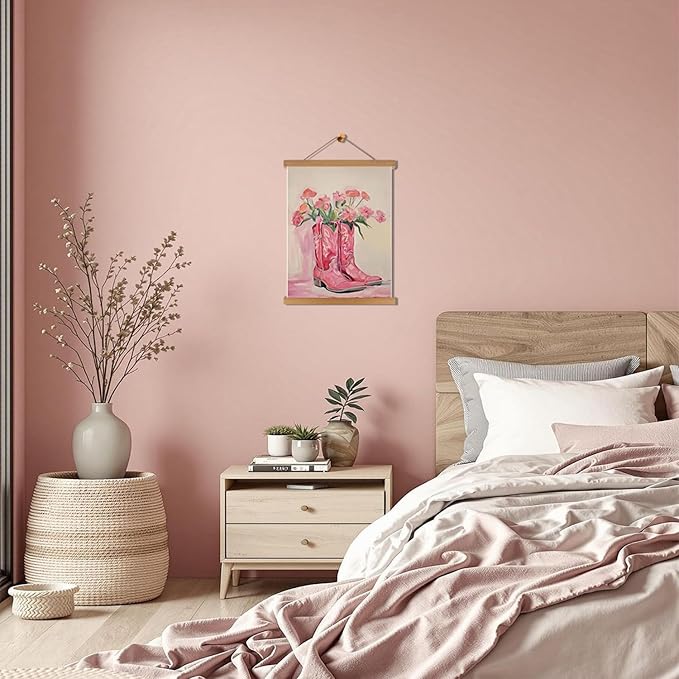 Pink Floral Cowboy Boots Wall Art, Vintage Cowboy Boots Canvas Wall Decor, Western Country Chic Home Decor, Western Aesthetic Prints Poster Trendy Preppy Girls Room Decor 12x16in Hanging Paintings