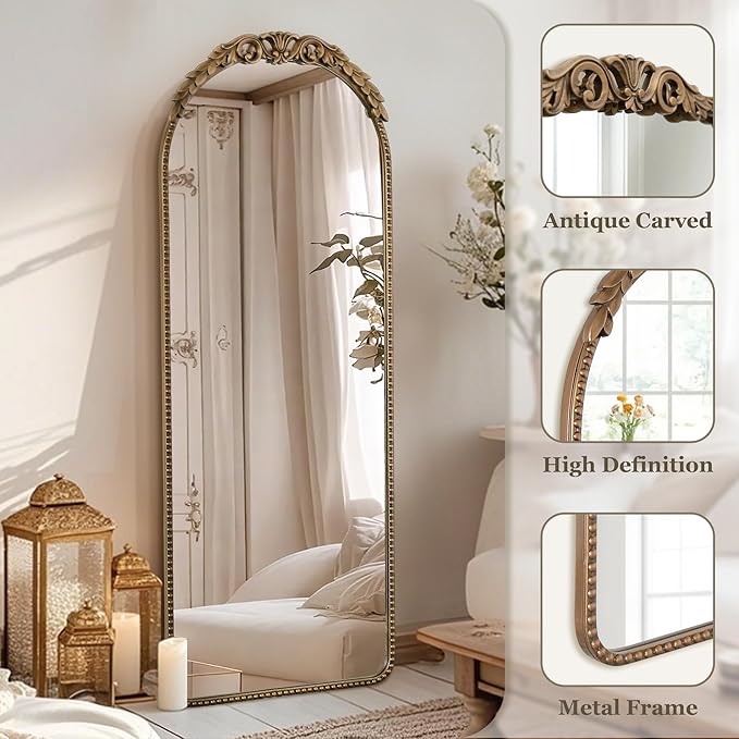 Besdomus Gold Full Length Mirror: 53x19 in Traditional Ornate Antique Floor Mirror - Baroque Vintage for Bedroom/Living Room/Entryway/Hallway/Wall/Home Decor