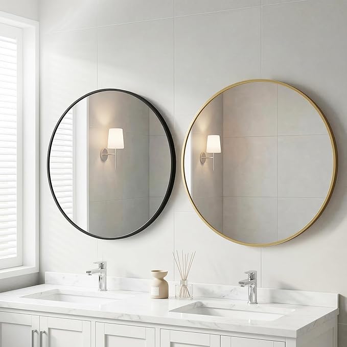 OLIXIS Black Round Wall Mirror 30 Inch, Round Mirrors for Wall Decor, Circle Mirror for Bathroom, Entryway, Bedroom, Vanity