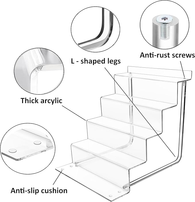 AMT Acrylic Riser Display Stand, 100% Acrylic Clear 5-Tier Organizer for Figures, Cupcake, Perfume, Sunglasses (12 inch x 2.75 inch) 1-pack