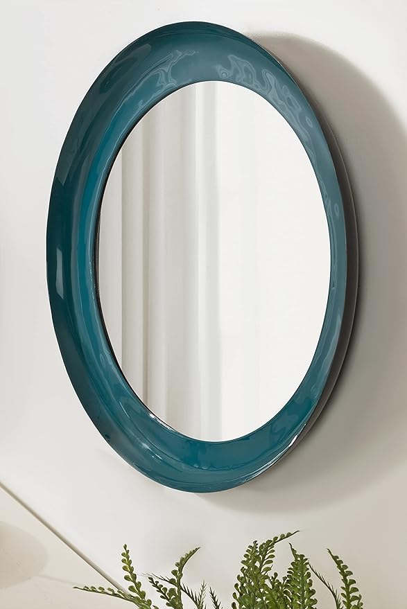 Kate and Laurel Laranya Modern Round Mirror; 22 Inch Diameter; Teal and Black; Decorative Circle Mirror with Metal Frame and Glossy Hand Applied Finish