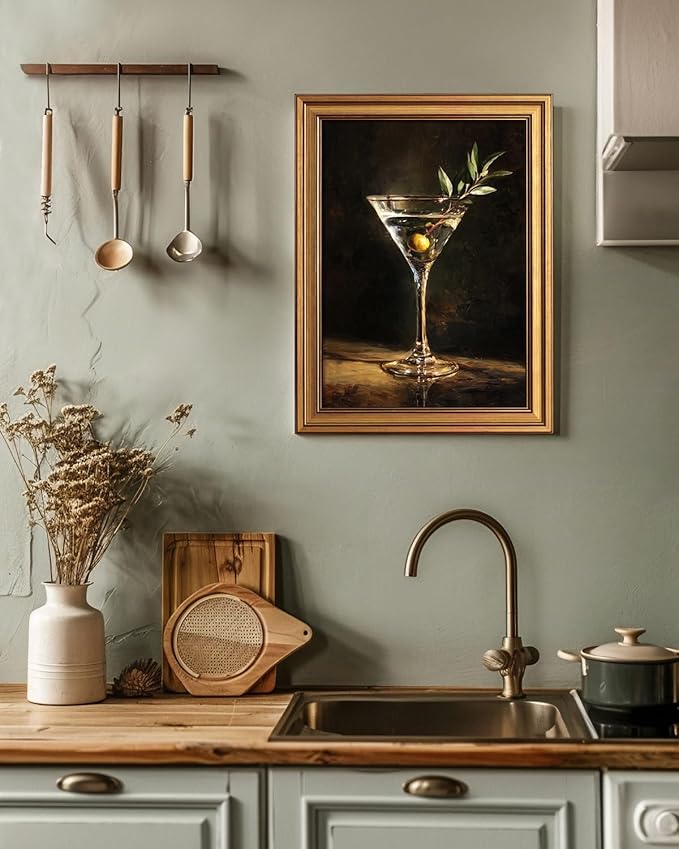Bzstyleart Vintage Wall Art Decor for Living Room, Martini Framed Wall Art Room Decor Aesthetic, Framed Cocktail Artwork, Bedroom Painting Pictures12 x 16 Inch