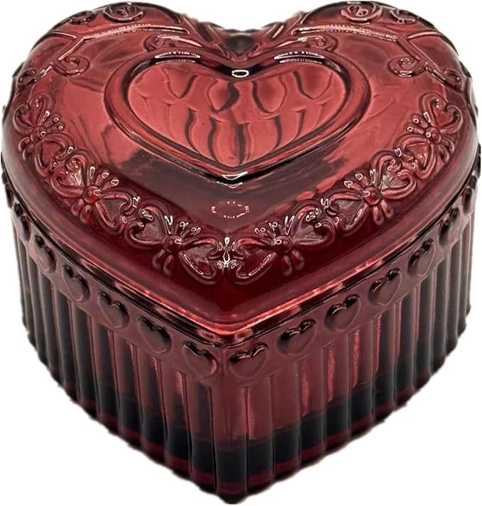 Glass Jewelry Box Heart Shape Cute Box for Storage Ring Earring Trinket Vintage Jewelry Organizer Decorative Gift for Women Girls-GRB003-Red