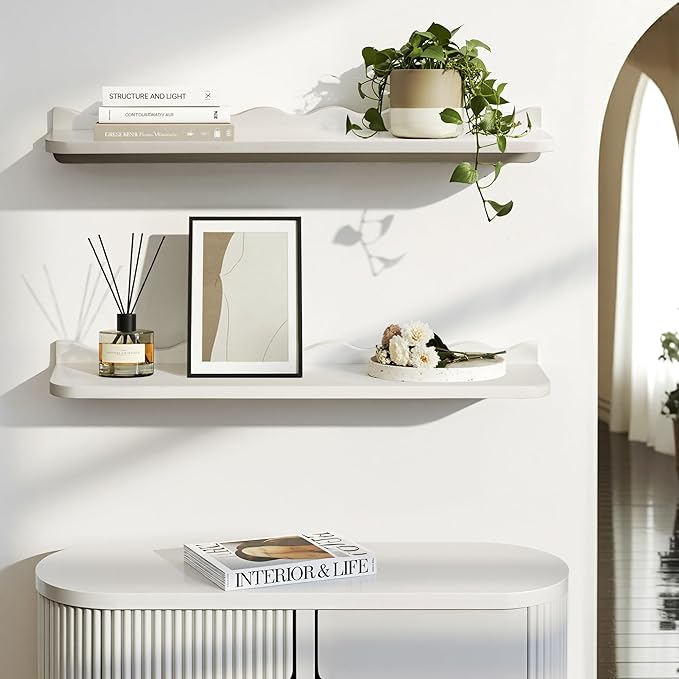 SUMGAR White Floating Shelves for Wall Shelving Decorative Dispaly Wall Shelf Unit, for Bathroom Bedroom Living Room Modern 24 Inch Organizer Storage Shelf for Picture Plant Set of 2