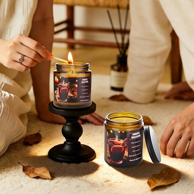 Mulled Wine Plums Candles for Romantic Gifts, 20 Hours Burn Soy Candle Gift for Women Stress Relief, Meditation, Yoga, Relaxing, Natural Soy Wax for Men and Women, 4oz