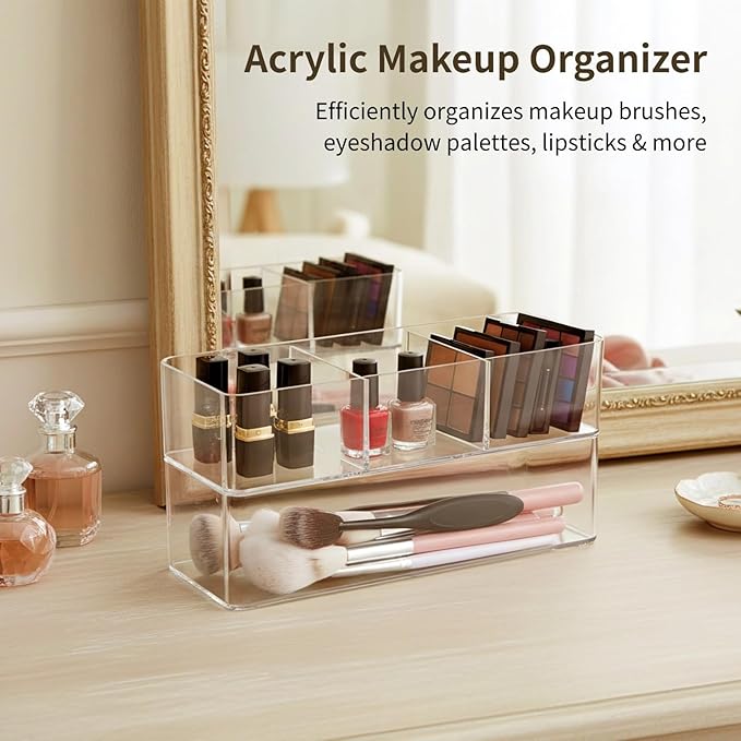 2 Stackable Clear Acrylic Makeup Organizer Drawers For Cosmetics