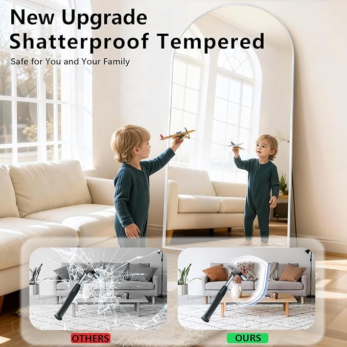 Large Full Length Mirror, 30"x71" Arched Floor Mirror Full Length with Stand, Room Decor Big Full Body Mirror with HD Tempered Glass Aluminum Frame for Bedroom Living Room,White