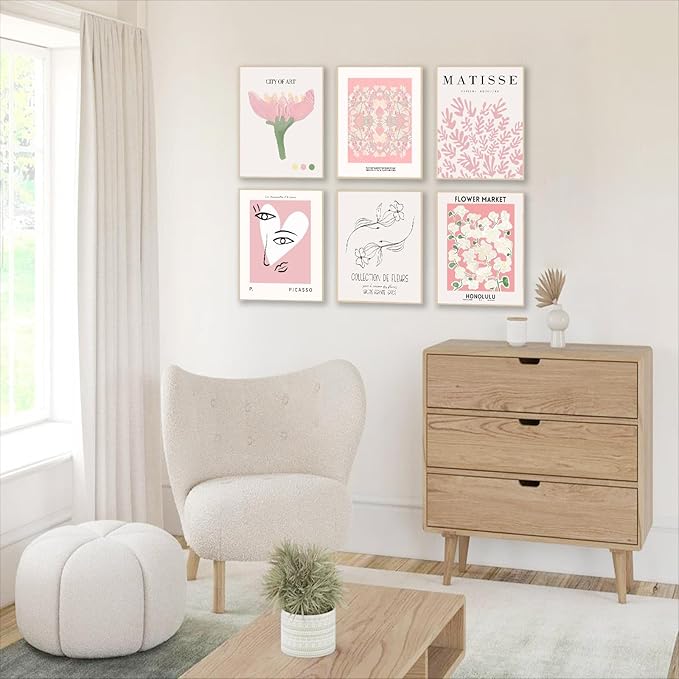 Pink Flower Market Poster, Minimalist Matisse Wall Art Prints, Abstract Floral Flower Posters for Room Aesthetic, Boho Canvas Art Prints for Bedroom, Vintage Gallery Paintings Wall Decor（8x10inch, Unframed)