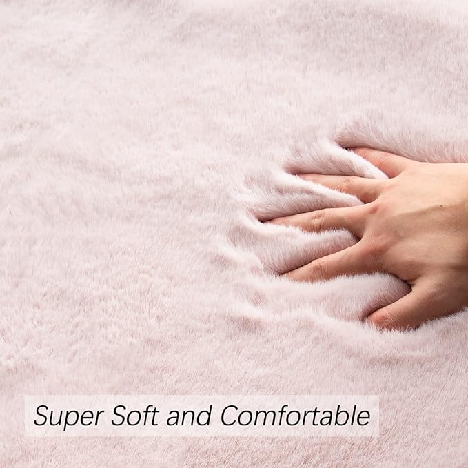 ORINOVA Pink Fuzzy Faux Rabbit Washable Fur Rug for Girls Bedroom 4x6 Shag Area Rugs for Living Room Boho Nursery Rug