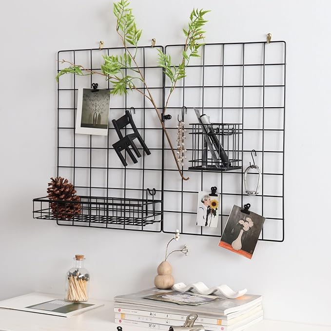 Metal Mesh Wall Grid Panel for Photo Display,Message Board,Size: 17.5" x 11.8",Pack of 2 (Black)