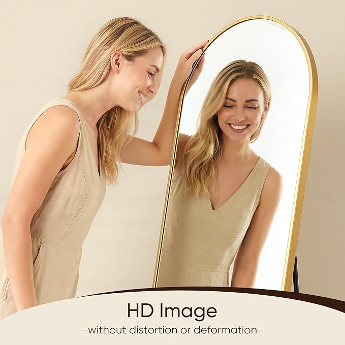 Antok 56" x15” Arched Full Length Floor Mirror, Gold Aluminum Frame, Free Standing/Wall Mount/Leaning for Bedroom, Living Room, Dressing Room