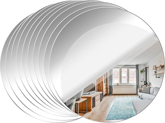 Acrylic Round Mirrors Self Adhesive Non Glass Mirror Circle Wall Mirror Clear Wall Sticker Decals for Wedding Table Centerpiece and Home Living Room Bedroom Wall Decor(4 inch/10pcs)