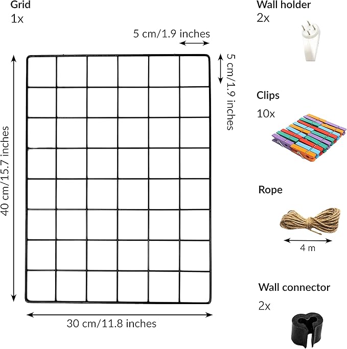 ODOXIA 1 Pack Wire Wall Grid Panel | Hanging Home, Office & Kitchen Décor | Mesh Storage Organizer & Picture Frame | Grid Panels | Memo & Photo Grid | Photo Wall | Metal & Black