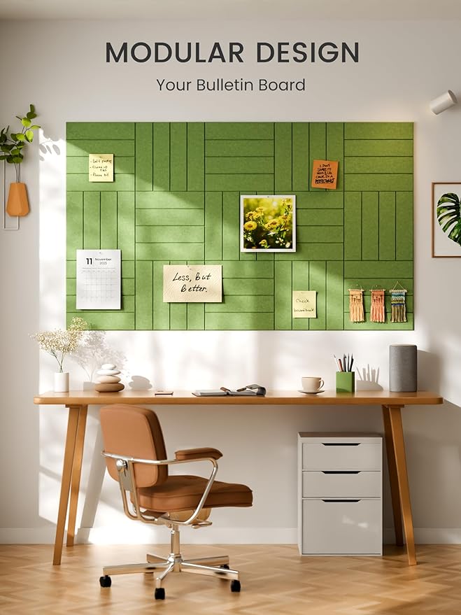 Bumusty Large Cork Board Alternative-36 x 24" Felt Bulletin Board Tiles, with 30 Pushpins, 40 Adhesive Tabs, Bold-Stripe 6-Pack, Cork Boards for Office Push Pin Board Felt Board-Kelly Green