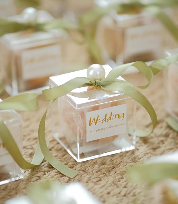 KissYou Acrylic Box Clear Boxes with Lid Plastic Square Cube 4 Pack Small Plastic Storage Box Graduation Party Decoration Box