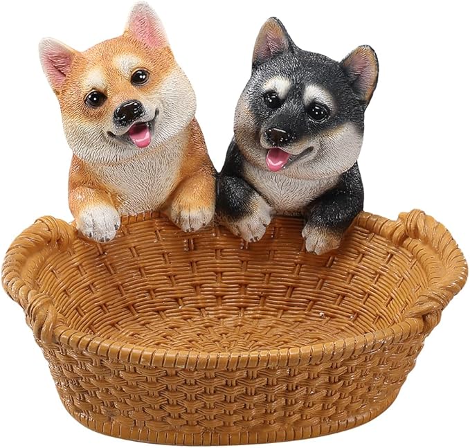 Dog Resin Storage Basket, Desktop Organizer for Remote & Keys, Cute Home Decor Tray, Ideal present for Pet Lovers.(Shiba Inu Dual Color)