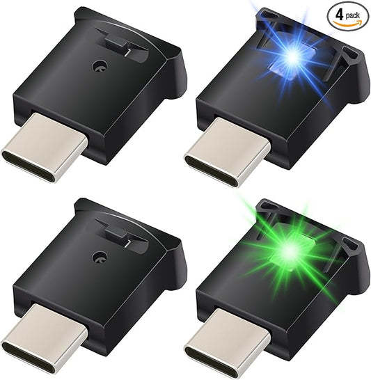 4PCS Mini USB LED Car Light, DC 5V Intelligent Interior Car Lights, Atmosphere Lamp for Car, Plug-in Interface, Suitable for Car, Laptop Keyboard, Home Office, Adjustable Brightness (Type C)