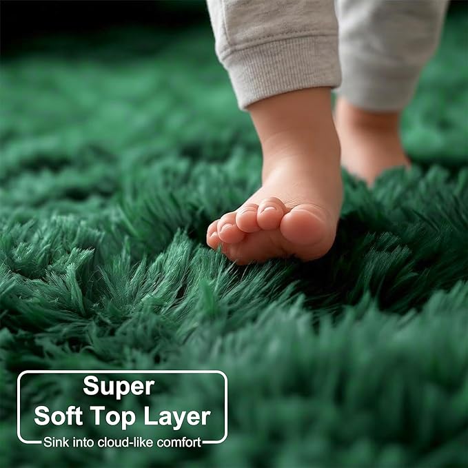 Amdrebio Dark Green Large Living Room Rug 6x9, Fluffy Area Rugs for Bedroom, Soft Fuzzy Shag Rug for Kids Playroom Dorm, Thick Big Modern Rugs for Living Room Decor, Plush Cool Emerald Green Carpet