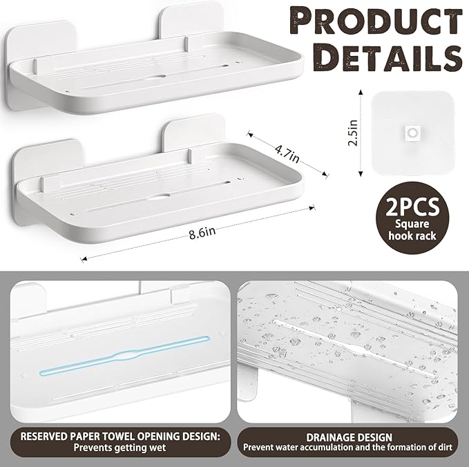 HINIHAO 2pc Wall Mounted Floating Shelf, Self Adhesive Small Shelf, No Drill Adhesive Wall Shelf, Floating Shelves Damage-Free Expand Walls Space for Living Room Kitchen Bathroom (White)