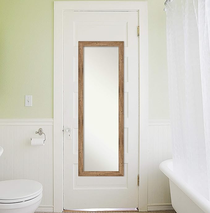 Amanti Art Brown Full Length Mirror for Door, 52x18 Owl Brown Narrow Tall Wall Mirror Full Length, Mounted to Door or Closet Wall with no Visible Brackets, Country Rustic Wood Frame, Bedroom Decor
