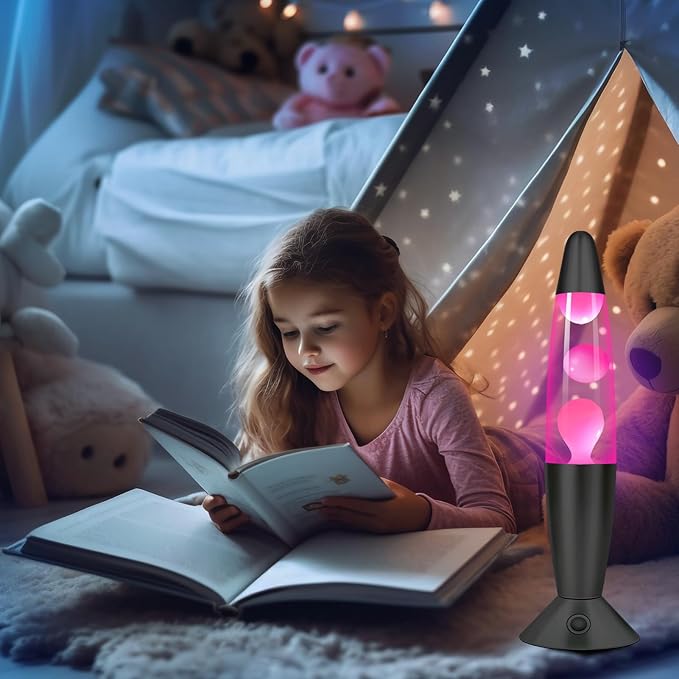 16" Black LED Liquid Motion Lamps, 17 Colors Changing Lamp with Remote, Mood Night Light for Kids Adults, Relaxing Nightstand Table lamp for Bedroom Living Room, Birthday Christmas Gifts (Blue Wax)