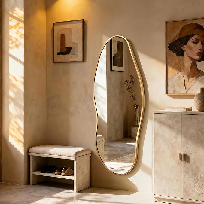 Dorlicecass Mirror Full Length - Irregular Full Body Wall Mirror Hanging 55"x 23" Asymmetrical Aviation Aluminum Alloy Frame Unique for Bedroom, Living Room, Cloakroom, Entryway