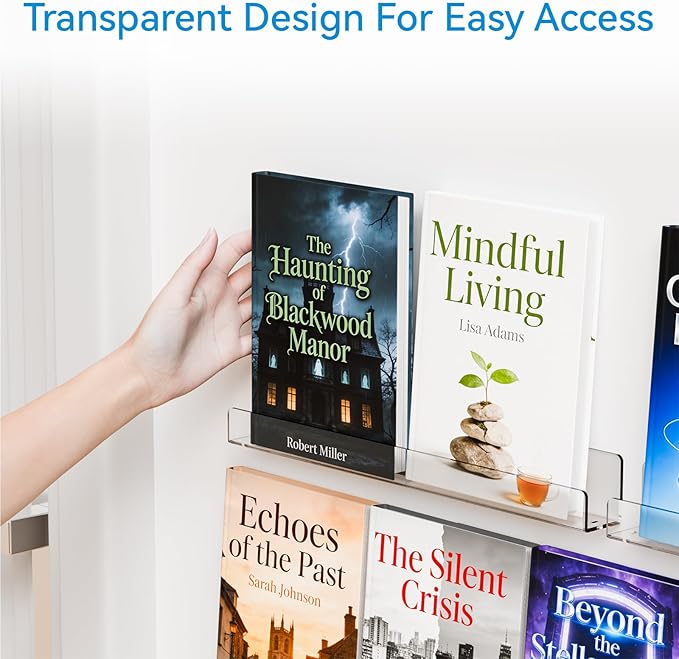 Cq acrylic 15" Clear Floating Bookshelf for Kids Room - Invisible Hanging Wall Mounted U Shaped Shelf, Modern Display for Books,Picture Ledge Display,Vinyl Records Wall Shelf,Toy Storage,Pack of 2