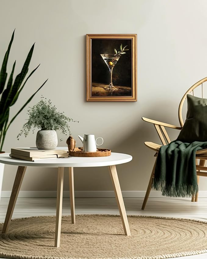 Bzstyleart Vintage Wall Art Decor for Living Room, Martini Framed Wall Art Room Decor Aesthetic, Framed Cocktail Artwork, Bedroom Painting Pictures12 x 16 Inch