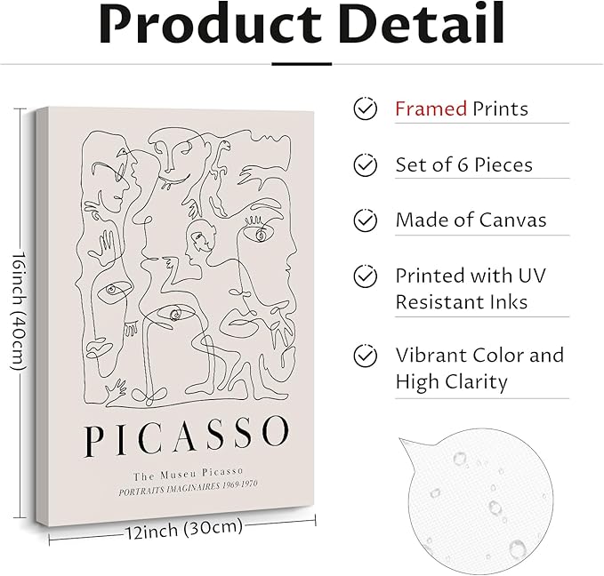 Henri Matisse Wall Art Prints Flower Abstract Canvas Pictures Aesthetic Beige Wall Art Decor Matisse Picasso Poster Gallery Vintage Painting Matisse Artwork for Bedroom 12x16 Inch Set of 6 Ready to Hang