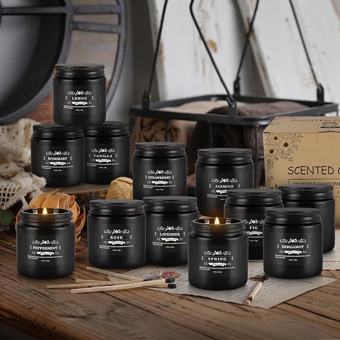 YOROXRG Scented Candles Gifts Set 24 Pack Soy Wax Travel Tin Jar Candles for Home 3.05 OZ for Mom for Christmas, Birthday, Thanksgiving, Mother's Day(Black)