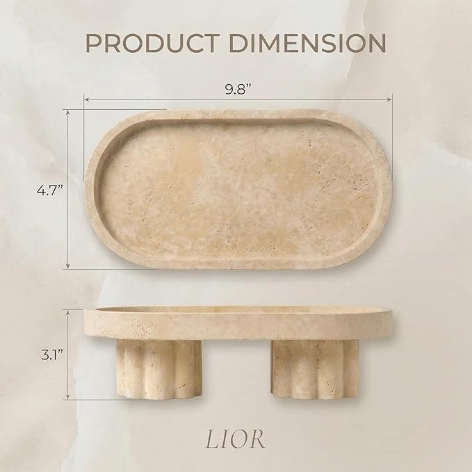 Natural Travertine Tray with Feet – Decorative Marble Tray for Bathroom, Jewelry & Makeup, Kitchen Countertop Decor, Entryway Catchall Organizer, Decorative Stone Trays 10 FDA Food Safe