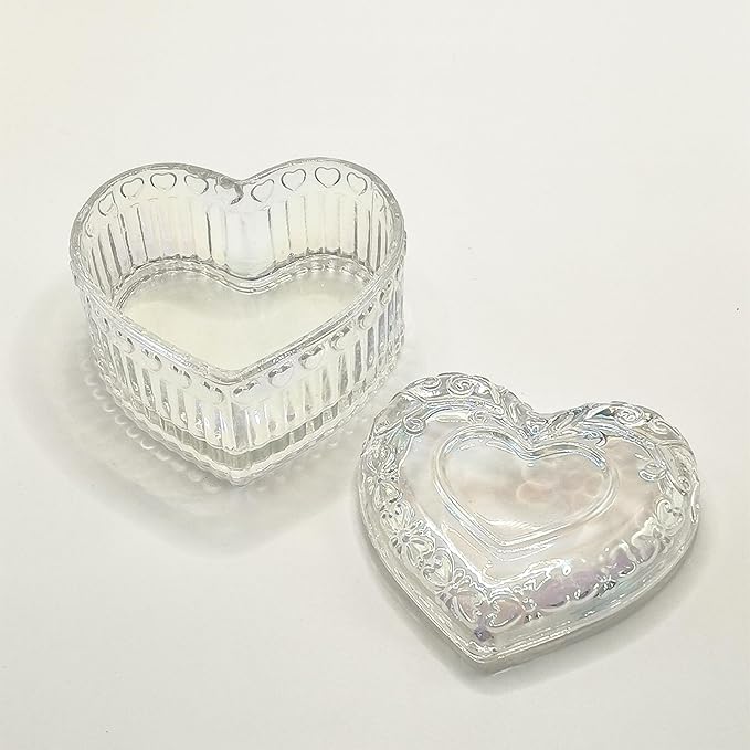 Glass Jewelry Box Heart Shape Cute Box for Storage Ring Earring Trinket Vintage Jewelry Organizer Decorative Gift for Women Girls-GRB003-Colorful
