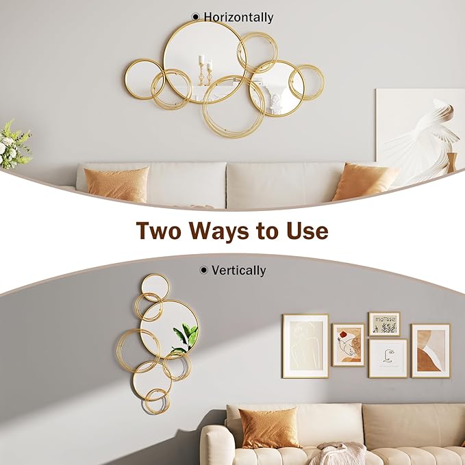 Mirrors for Wall Decor, Round Gold Mirror Wall Art, Wall Mirrors for Living Room, Entryway, Bedroom, Dining Room