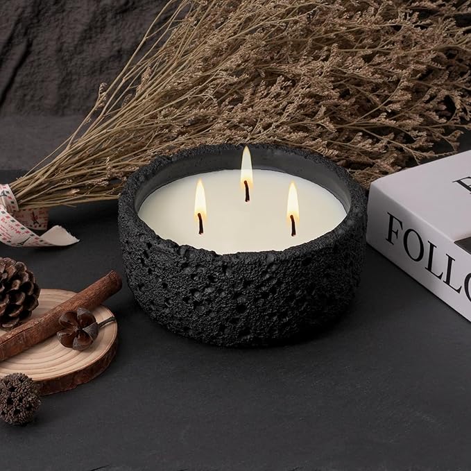 Viyffo 20oz Large Scented Candle - Sage & Eucalyptus, 3 Wick Home Scented Candle, Non Toxic Soy, Black Textured Ceramic Jar, Luxury Fragrance, Modern Home Décor & Spring Gift for Men and Women