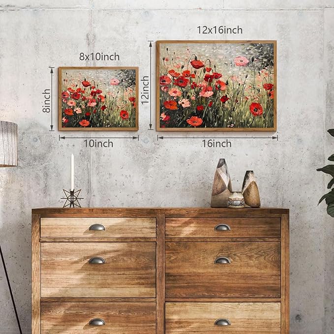OIQArtOIQ Vintage Landscape Canvas Wall Art Framed Natural Scenery Painting Artwork Prints France Country Wilderness Farmhouse Decor Pictures Kitchen Bedroom Living Room Bathroom