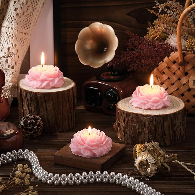 Roowest 3 Pcs Flower Shape Trendy Candles Floral Shaped Aesthetic Candle Soy Wax Handmade Minimalism Decorative for Home Spa Yoga Decor Art Gift(Pink)