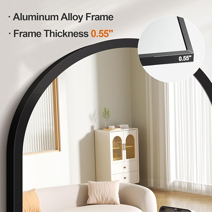 GlasFlength Arched Full Length Mirror with Stand, 57"x21" Free-Standing Leaning Wall-Mounted Mirrors, Elegant Body Mirror for Living Room, Bedroom & Cloakroom, Black