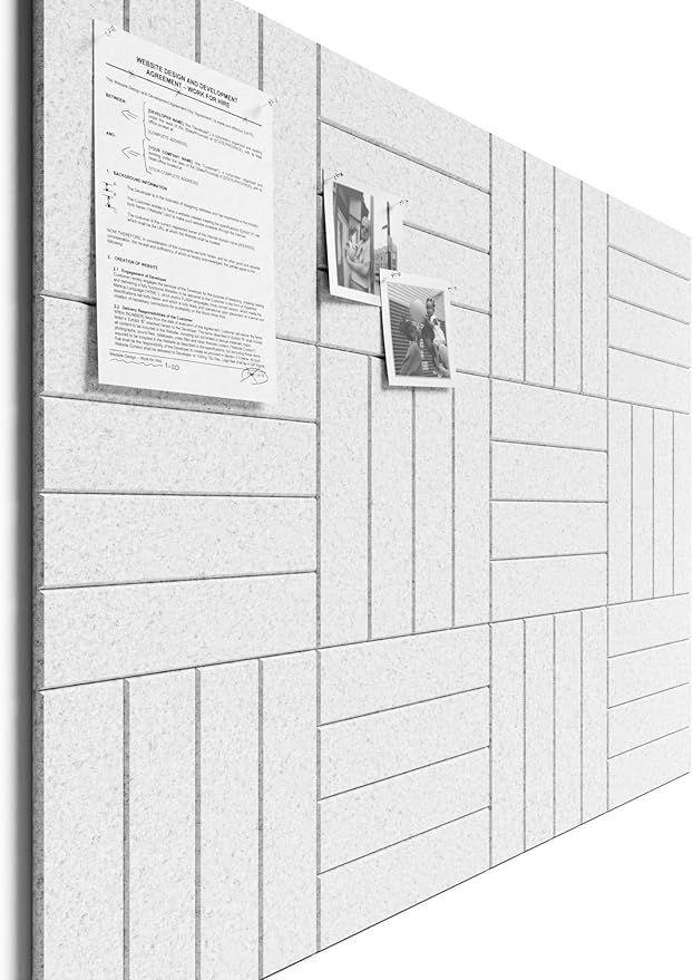 Bumusty Large Cork Board Alternative-48 x 36" Felt Bulletin Board Tiles, with 30 Pushpins, 70 Adhesive Tabs, Bold-Stripe 12-Pack, Cork Boards for Office Push Pin Board Felt Board-Light Gray