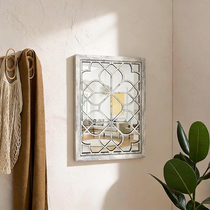 Set of 2 19x26 Inch Large Grey Shatterproof Rectangular Wall Mirrors, Boho Rustic Farmhouse Vintage Accent Mirrors for Living Room Bedroom Entryway Dining Room & Home Decor