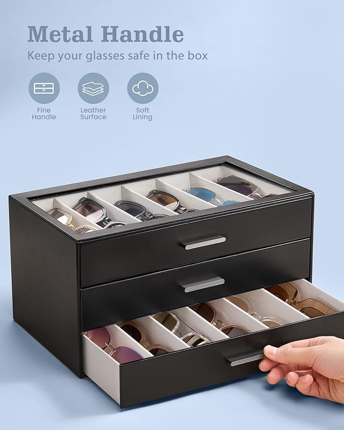 Lolalet Sunglasses Storage Box for Women, Eyewear Eye Glass Organizer with Clear Top Display Holder Case, Mothers Day Gifts