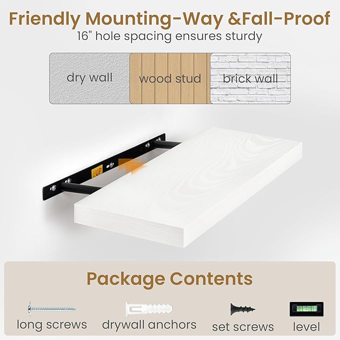 Fun Memories White Floating Shelves 55 Inch Long, 9.3 Inch Deep Floating Shelf for Wall, Living Room, Bedroom, Kitchen, Large Deep Wall Shelves with Invisible Bracket for Books, Decor