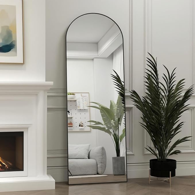 Door Mirror, Arched Full Length Mirror Over The Door, 16"x 50" Hanging or Wall Mirrors, Full Body Mirrors,Black