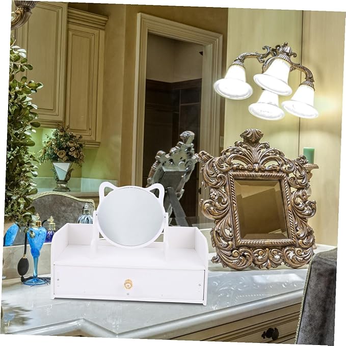 VALICLUD Tabletop Makeup Mirror Storage Box Vanity Mirror Non-Skid Design Multifunctional