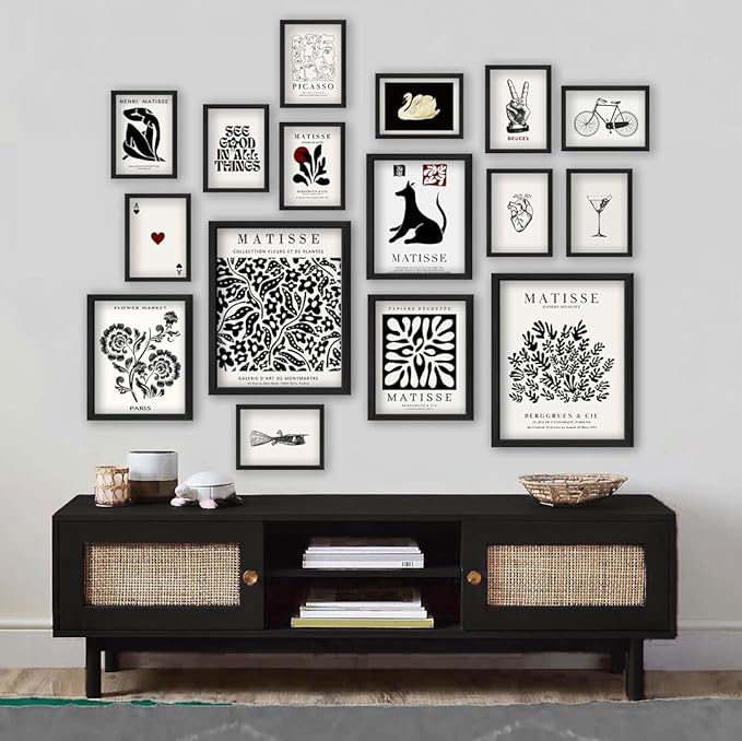 ANERZA 16 PCS Framed Black and White Wall Art Decor, Matisse Abstract Wall Prints for Bedroom, Gallery Wall Frame Set, Minimalist Posters for Living Room Aesthetic, Collage Kit, Dorm Home Artwork