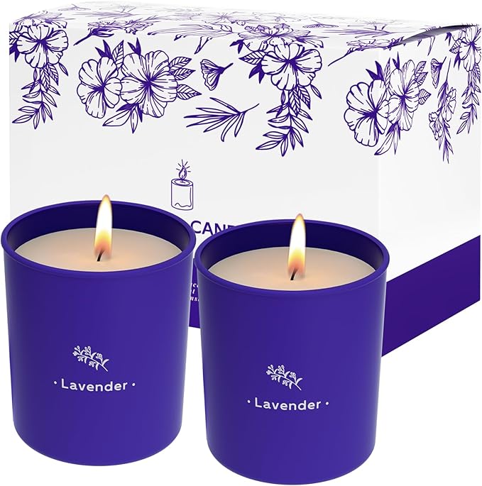 TranquilBliss Lavender Candles for Home Scented, 8 oz Scented Candles Present, Purple Jar Wax, Made with Soy for Women, 45 Hour Long-Lasting Burn for Girl Women Birthday Present Giving - 2 Pack