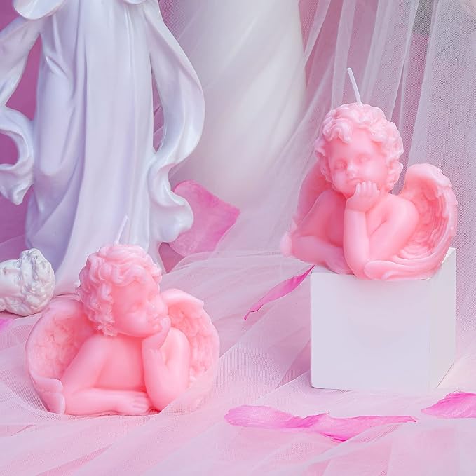 Nuanchu Eclectic Angel Decor - 2 Pieces Soy Scented Vegan Candle (White, Pink) for Girly Home Aesthetic & Trendy Bedroom Decoration