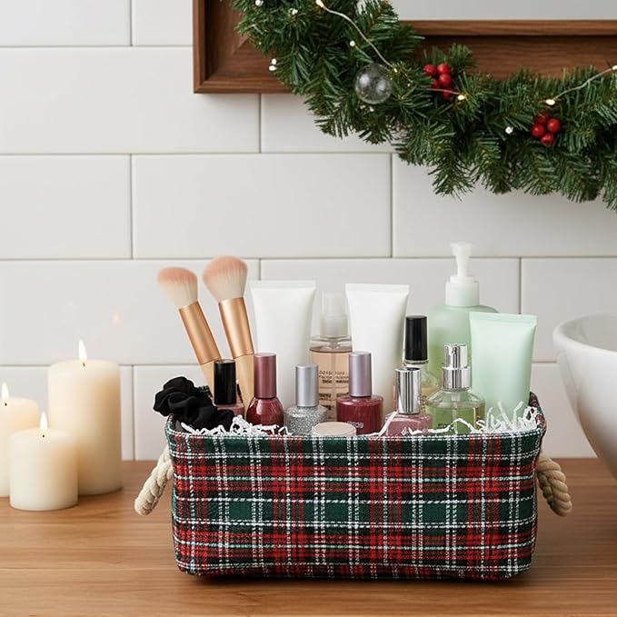 INough Christmas Baskets for Gifts Empty Red Christmas Gift Basket with Handles Christmas Bags Red Basket for Gifts Empty Collapsible Christmas Storage Bins for Baby/Living Room
