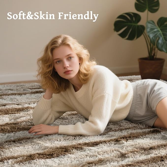 4x6 Ft Fuzzy Rugs for Bedroom,Khaki Neutral Area Rug Non-Slip,Carpet for Living Room Nursery Kids PlayRoom Indoor Modern Plush Carpets