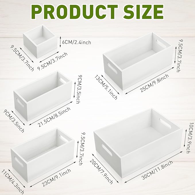 Set of 6 Wood Storage Boxes with Handles Wooden Nesting Crates Rustic Farmhouse Storage Container for DIY Crafts Party Home Table Decoration Display(White)